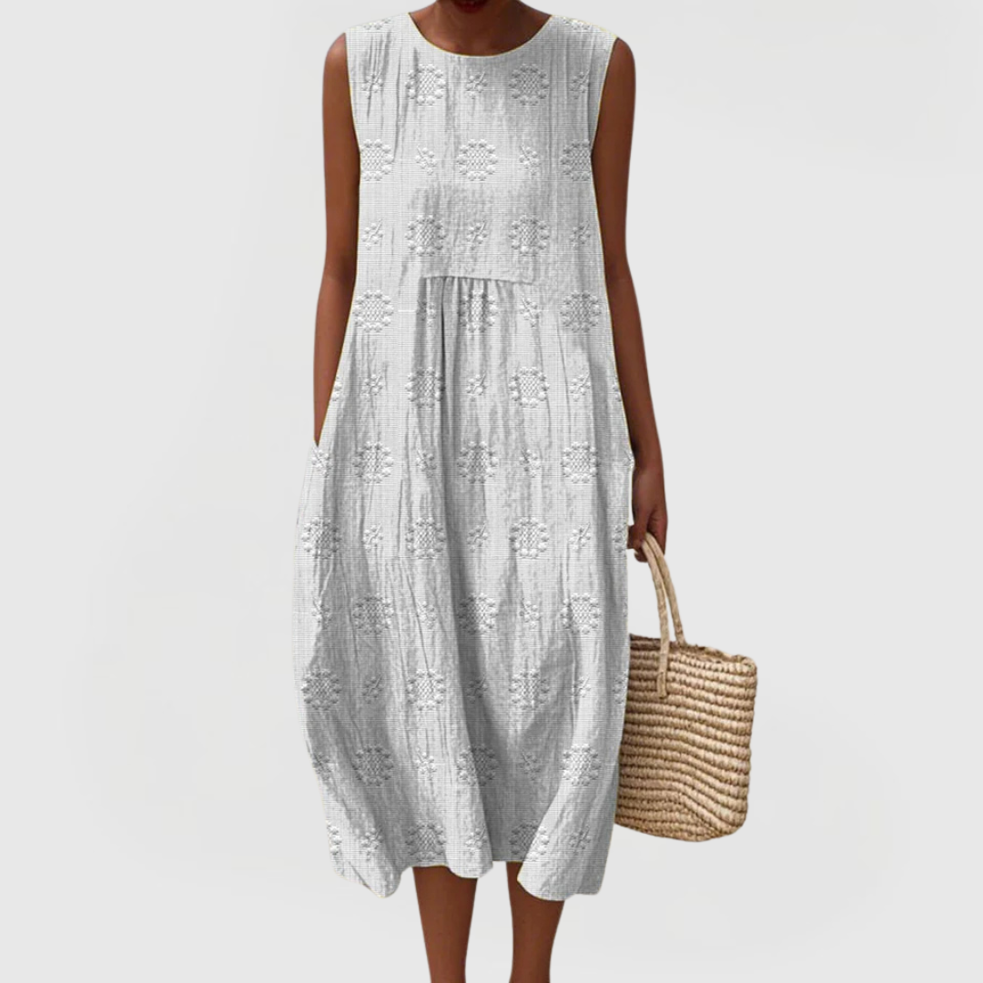 Ribbed Embroidered Sleeveless Dress with Pockets for Women