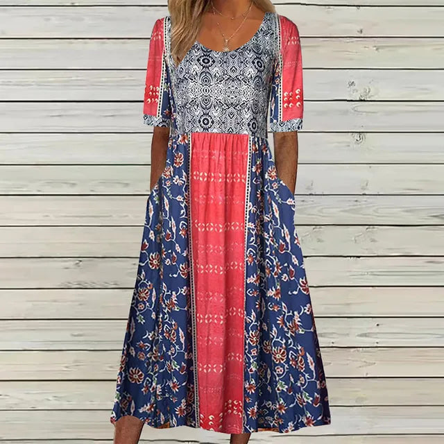 Boho Print A-Line Midi Dress for Women