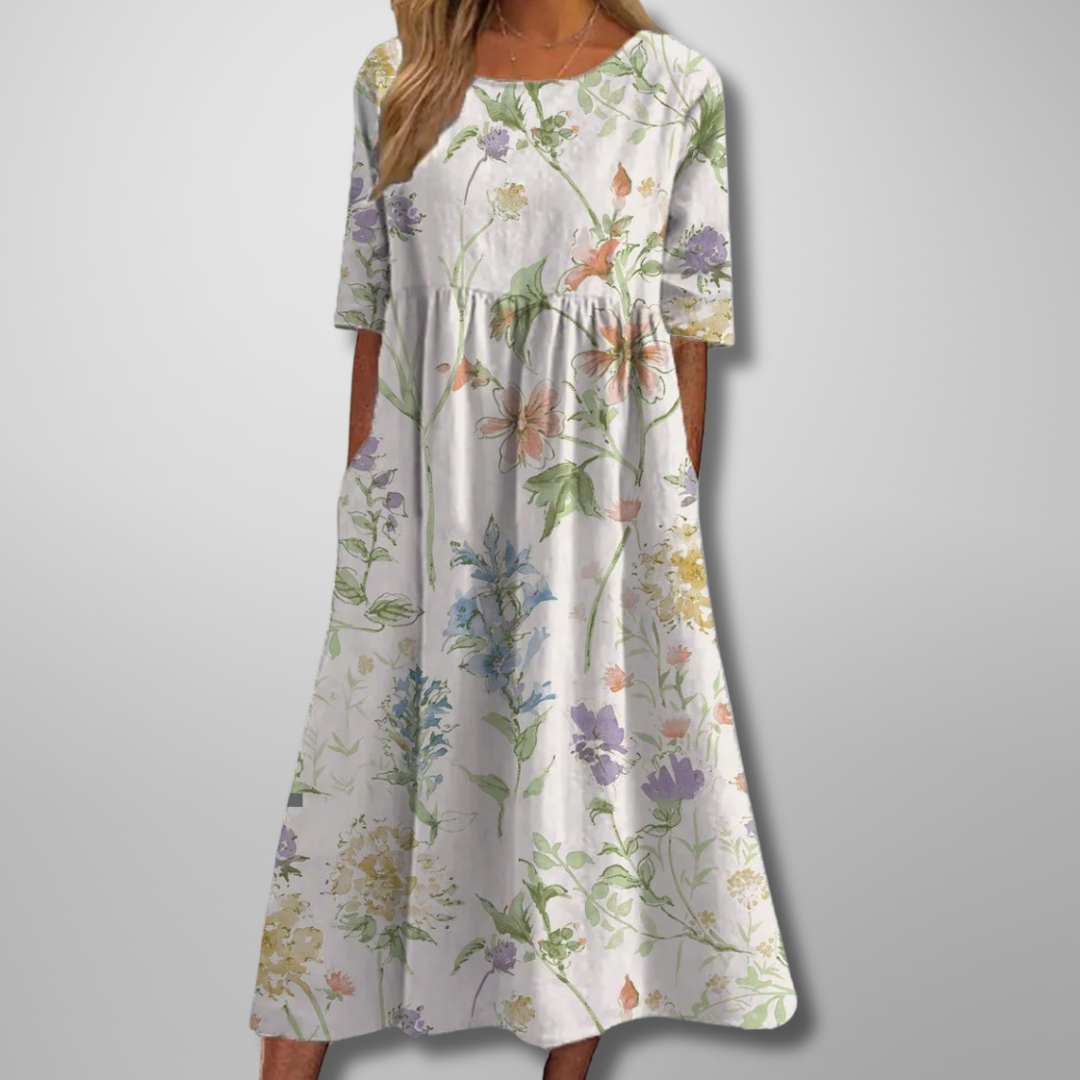 Floral Short Sleeve Loose Fit Midi Dress for Women