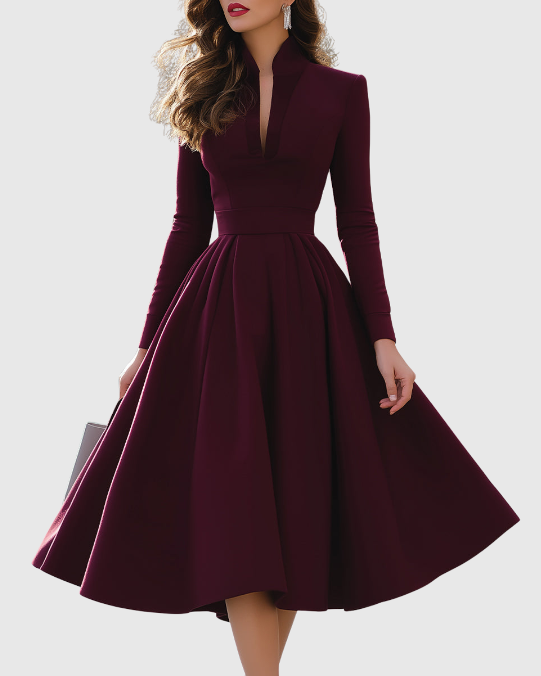 V-Neck Long Sleeve Midi Dress for Women