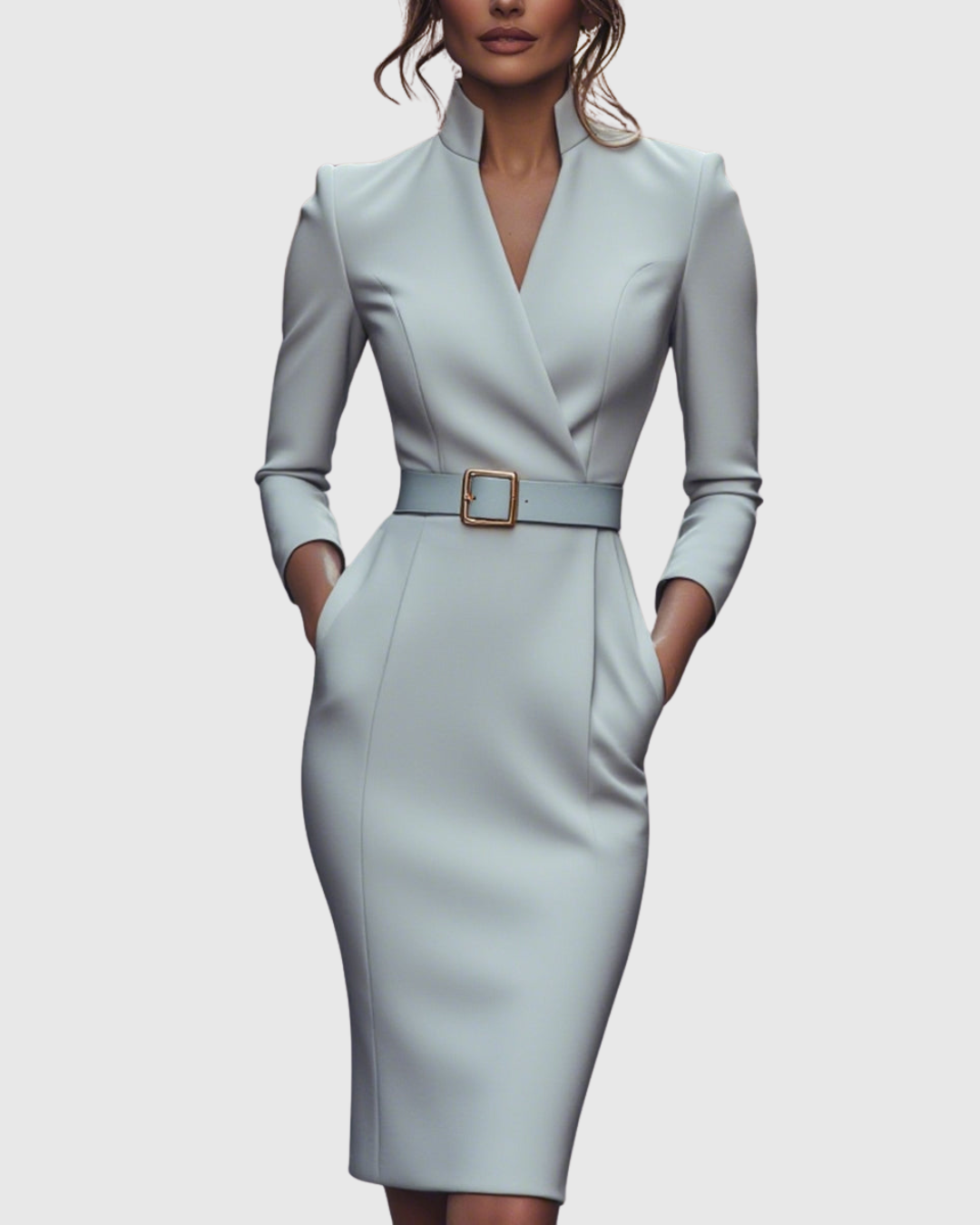 Belted Long Sleeve Midi Dress for Women