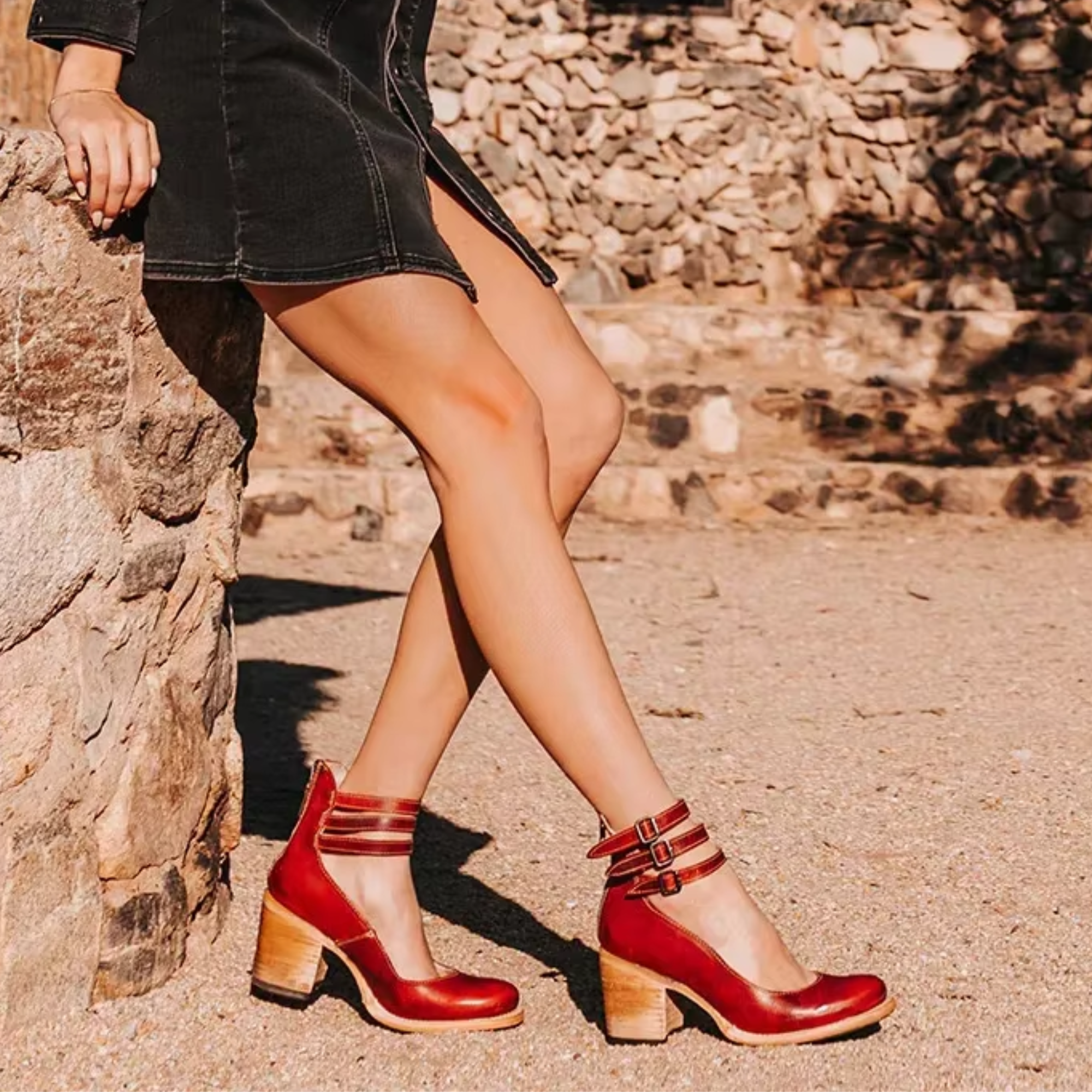 Block Heel Ankle Strap Boots for Women