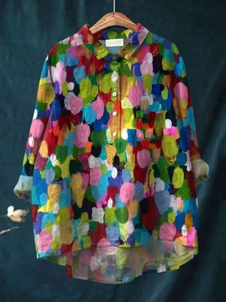 Oversized Button-Down Floral Blouse for Women