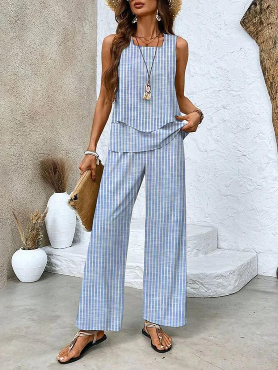 Wide Leg Leaf Print Sleeveless Set for Women