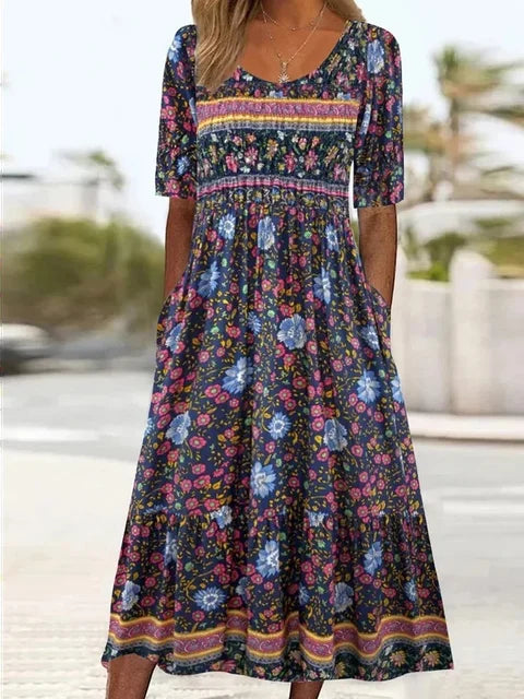 Boho Print A-Line Midi Dress for Women