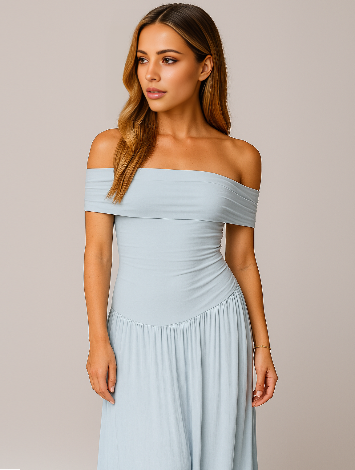 Off-Shoulder Pleated Maxi Dress for Women