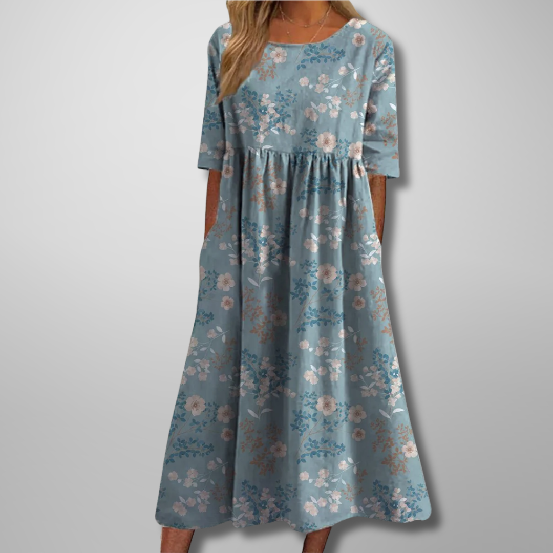 Floral Short Sleeve Loose Fit Midi Dress for Women