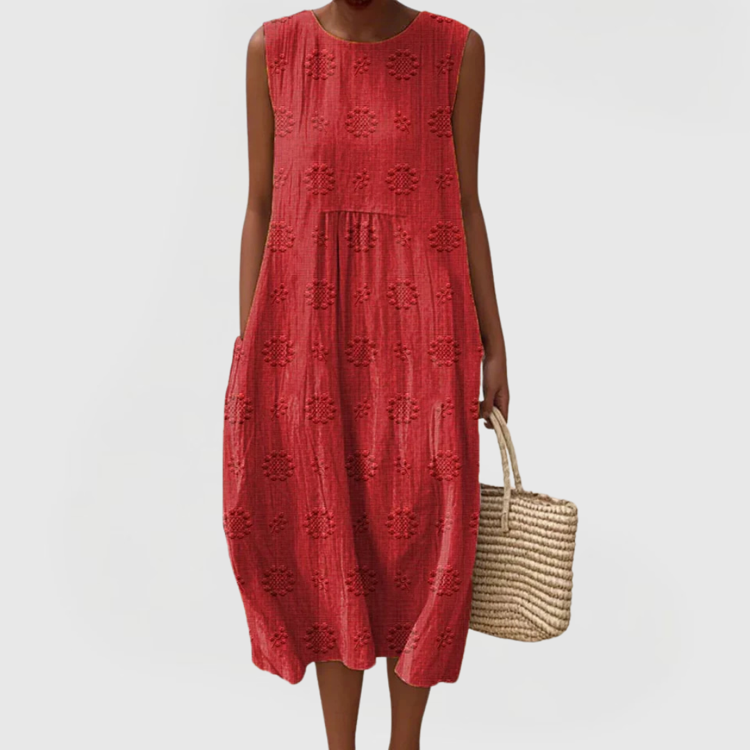 Ribbed Embroidered Sleeveless Dress with Pockets for Women