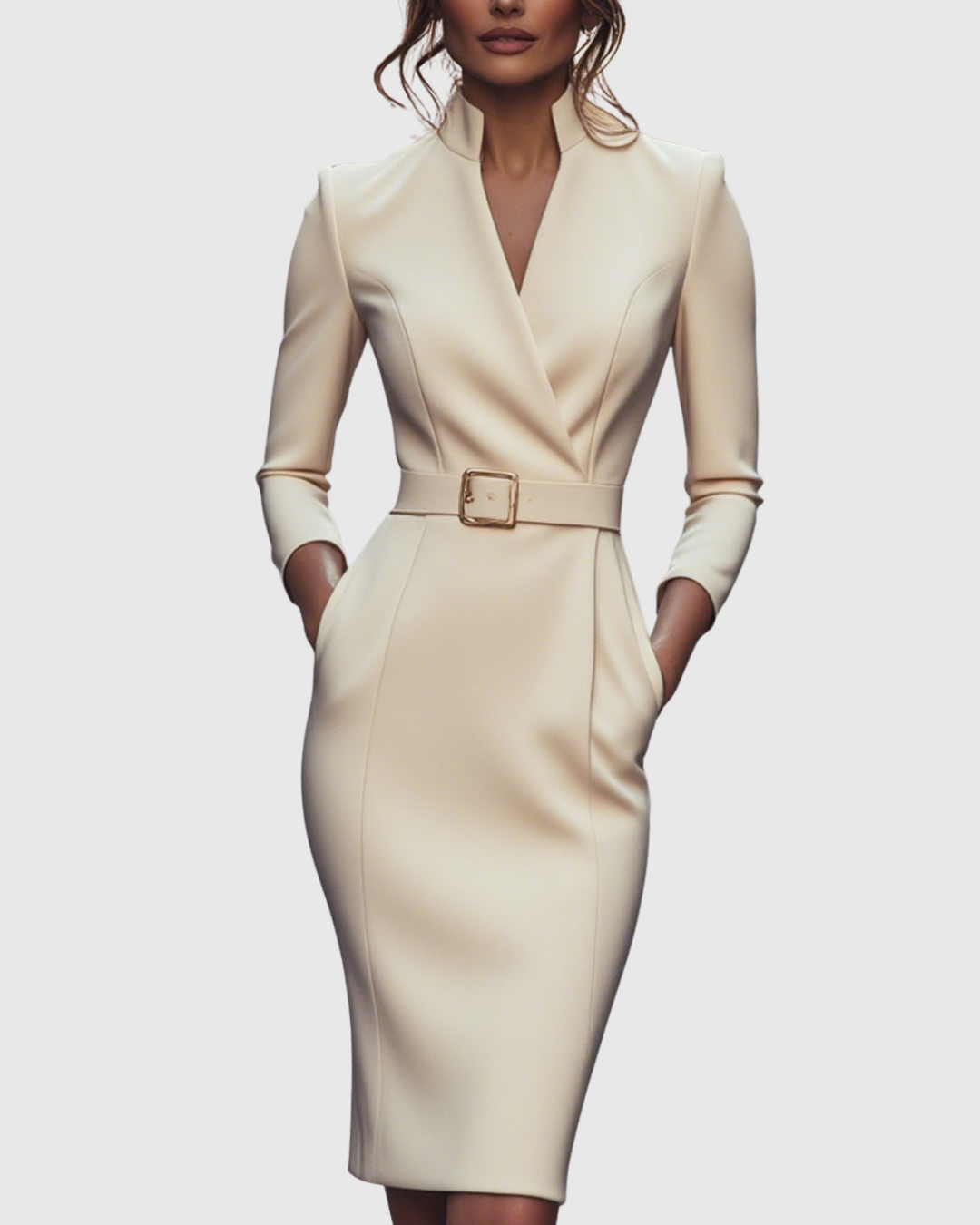 Belted Long Sleeve Midi Dress for Women