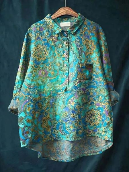 Oversized Button-Down Floral Blouse for Women
