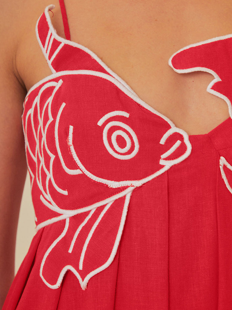 Sleeveless Fish Graphic Maxi Slip Dress for Women