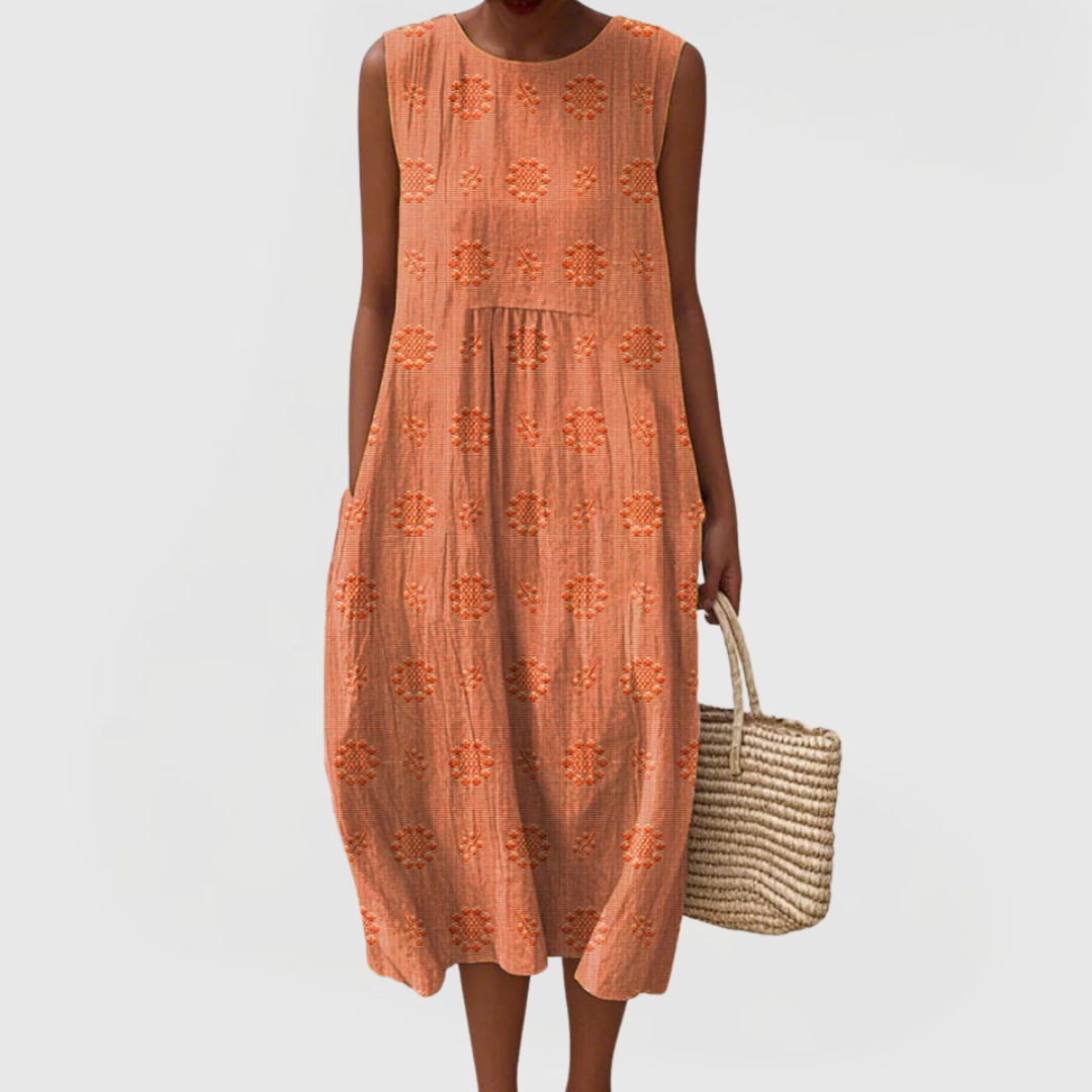 Ribbed Embroidered Sleeveless Dress with Pockets for Women