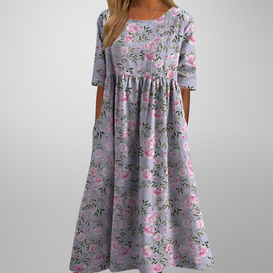 Floral Short Sleeve Loose Fit Midi Dress for Women