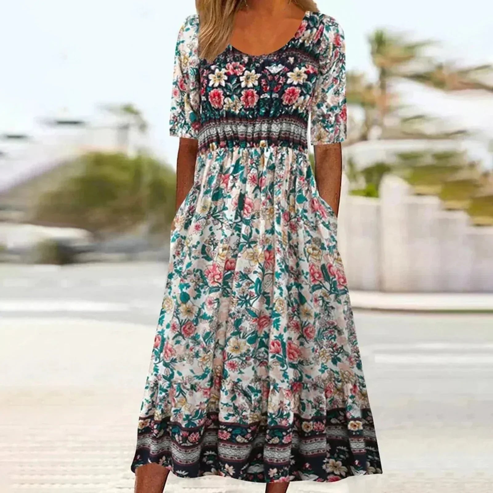 Boho Print A-Line Midi Dress for Women