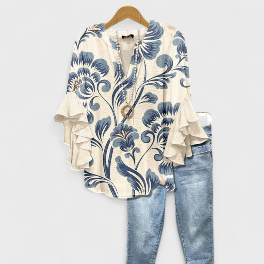 V-Neck Ruffle Sleeve Blouse for Women