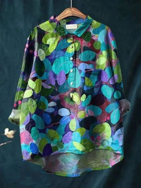 Oversized Button-Down Floral Blouse for Women