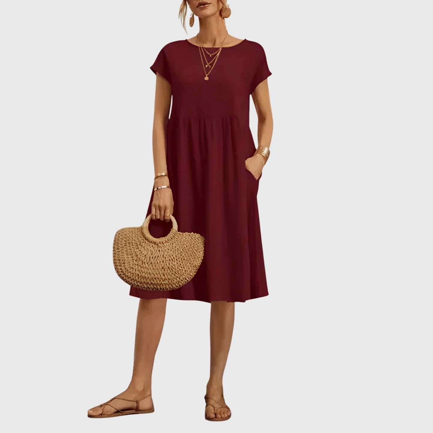 Short Sleeve Midi Dress for Women