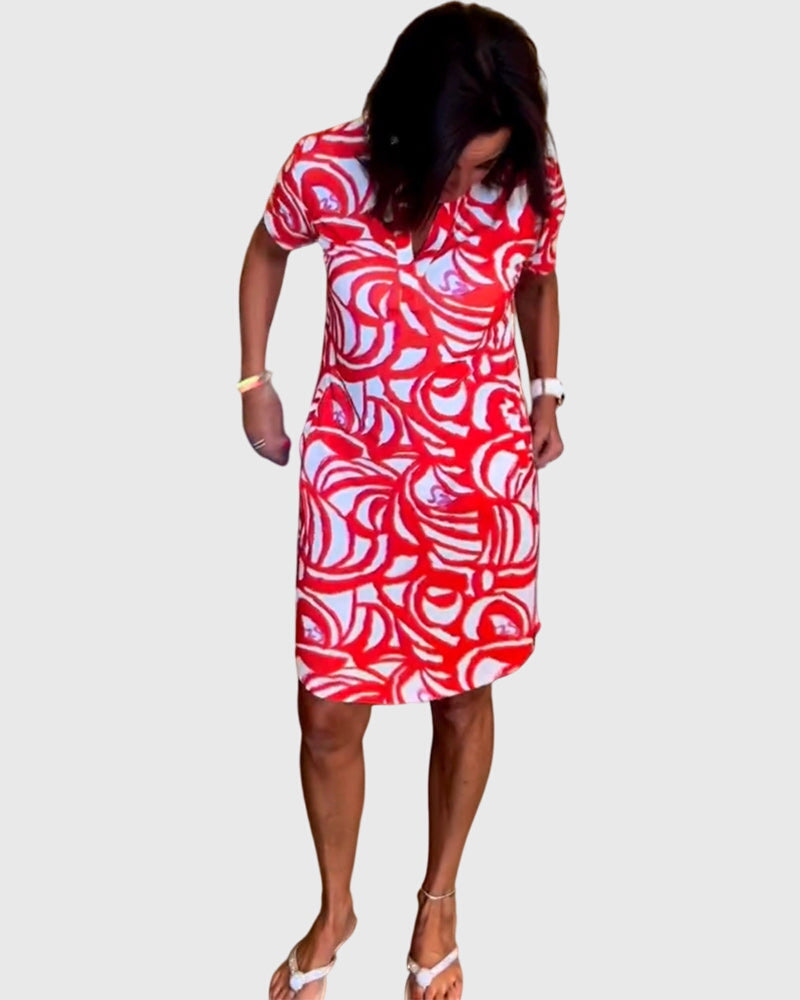 Abstract Print Short Sleeve Dress for Women