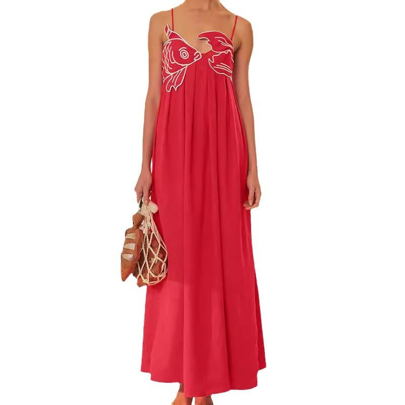 Sleeveless Fish Graphic Maxi Slip Dress for Women