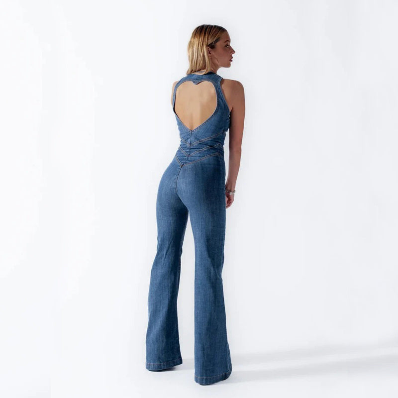 Backless Heart-Shape Denim Jumpsuit for Women