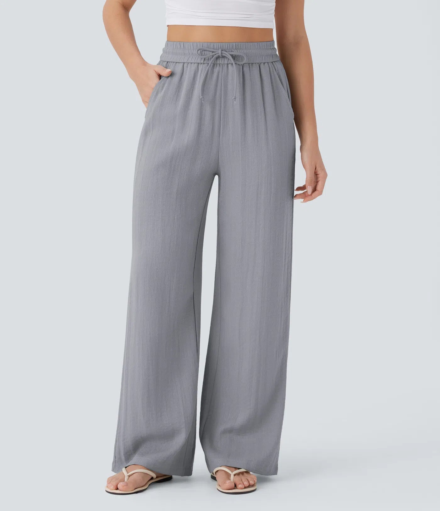 High-Rise Wide Leg Linen Pants for Women