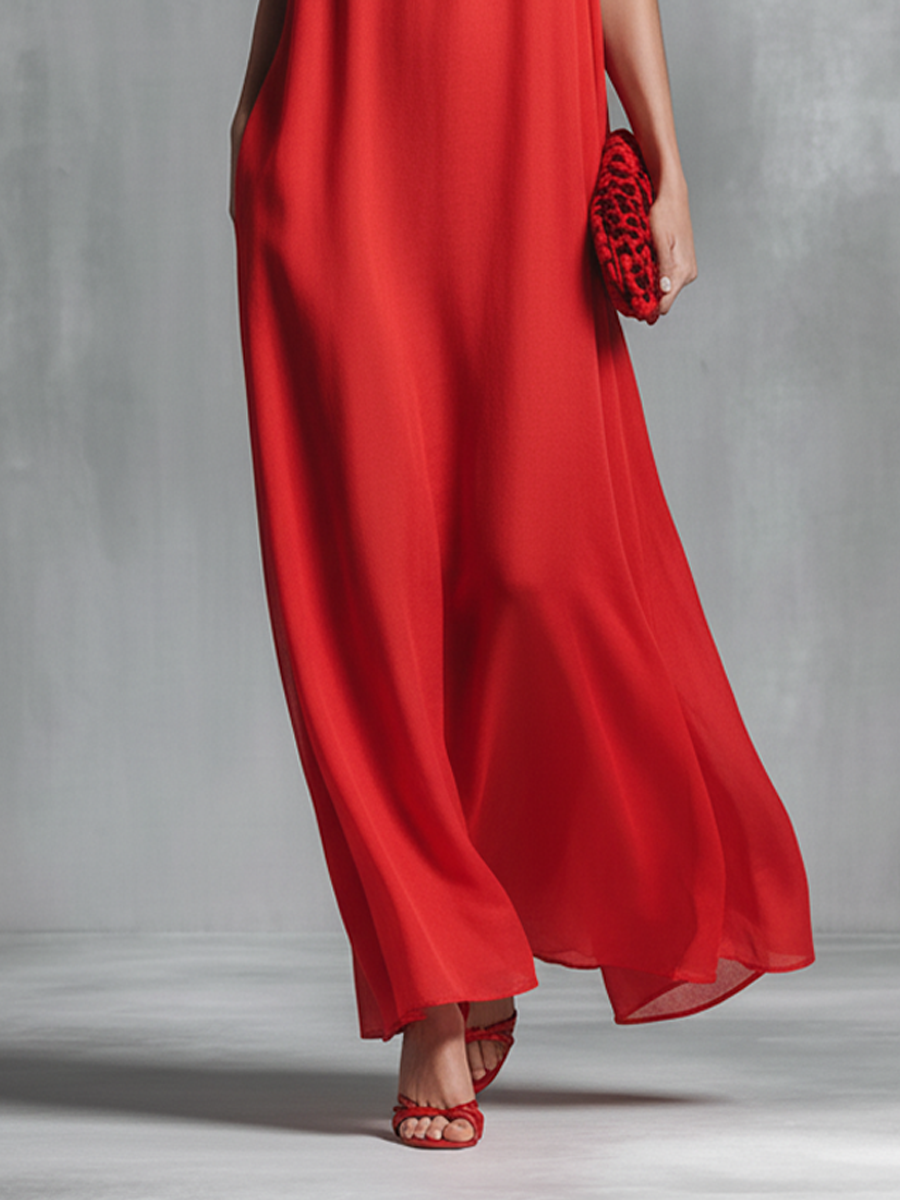 Spaghetti Strap Maxi Dress with V-Neck for Women