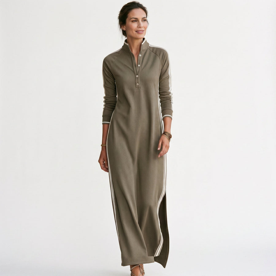 Maxi Sweatshirt Dress with Button-Down Collar for Women
