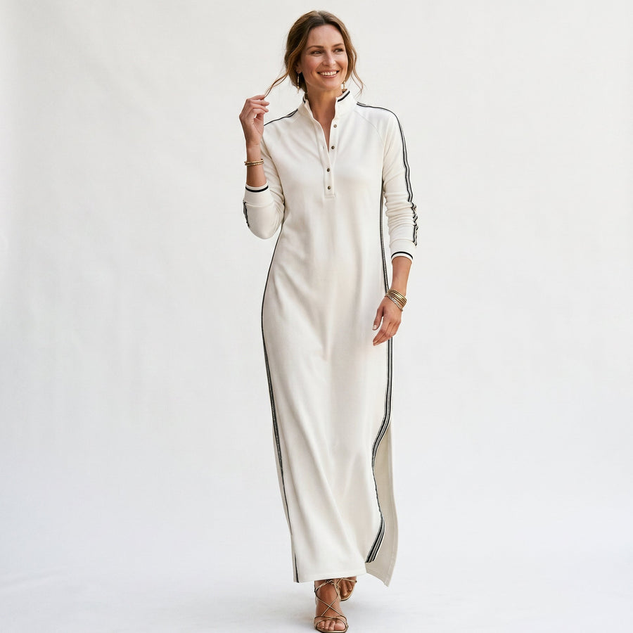 Maxi Sweatshirt Dress with Button-Down Collar for Women