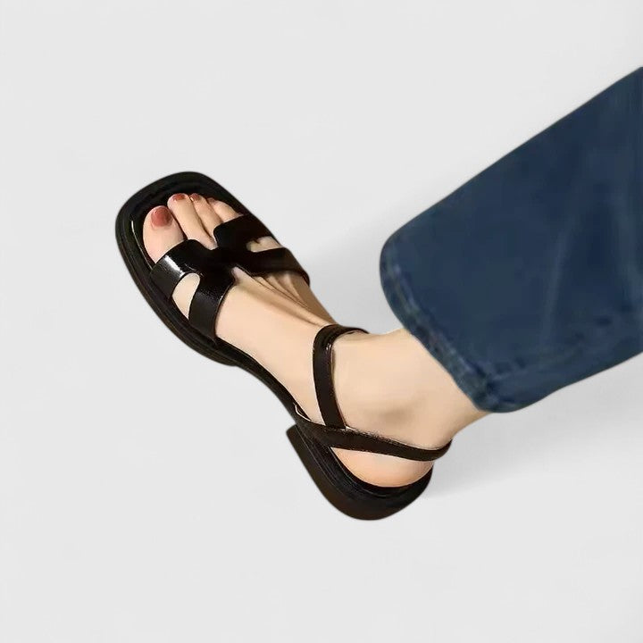 Flat Sandals with Open Toe and Ankle Strap for Women