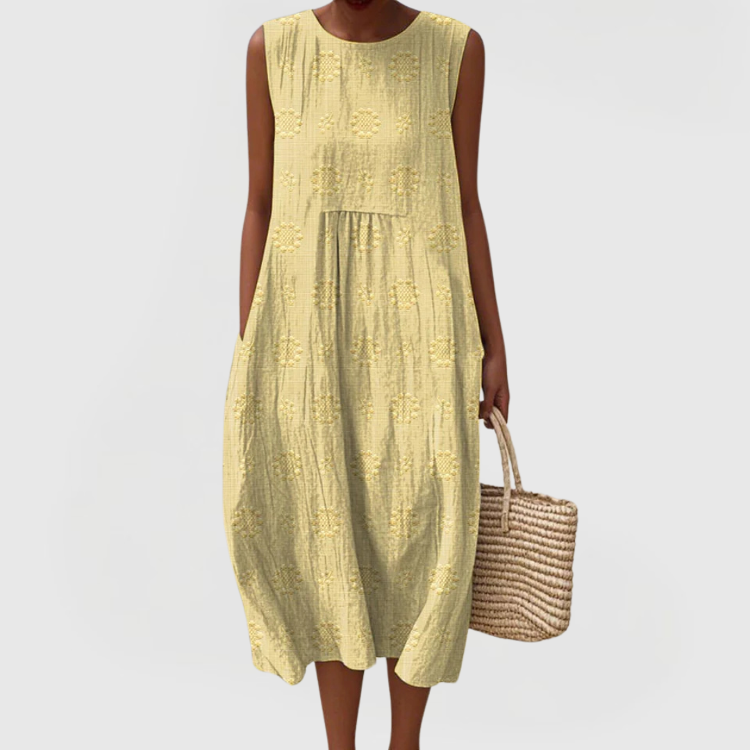 Ribbed Embroidered Sleeveless Dress with Pockets for Women