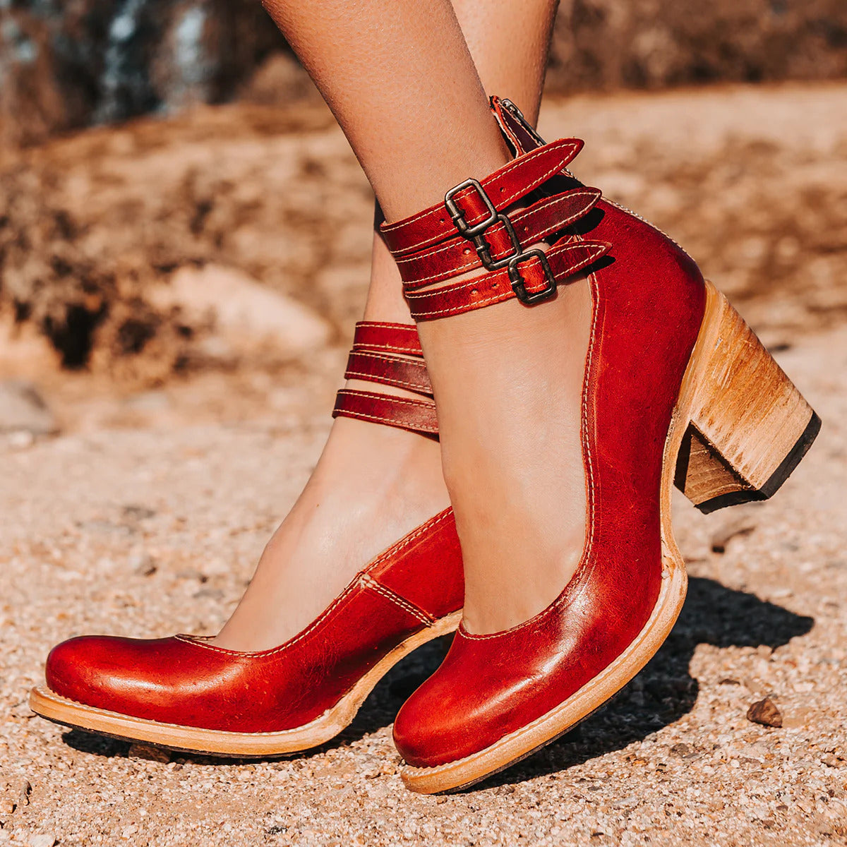 Block Heel Ankle Strap Boots for Women