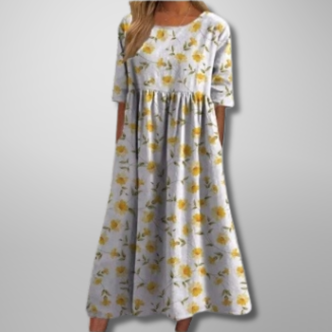 Floral Short Sleeve Loose Fit Midi Dress for Women