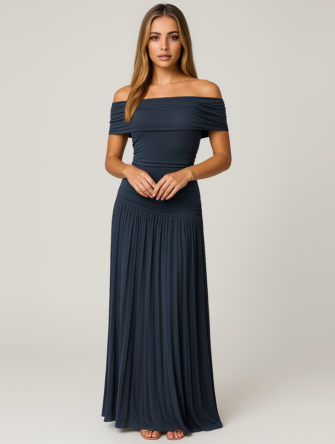 Off-Shoulder Pleated Maxi Dress for Women