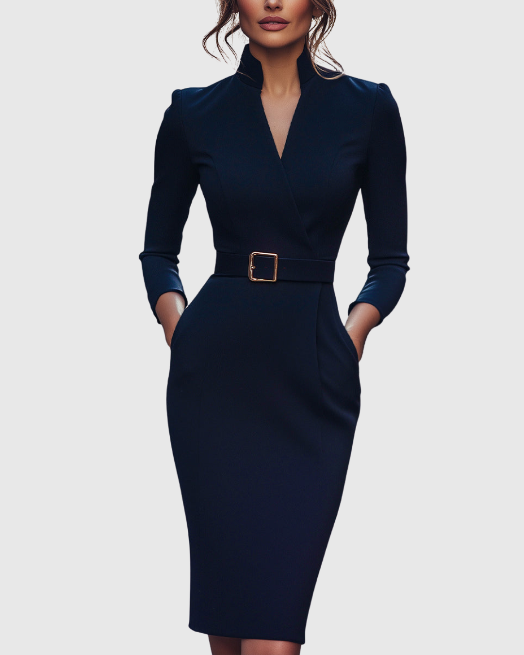 Belted Long Sleeve Midi Dress for Women