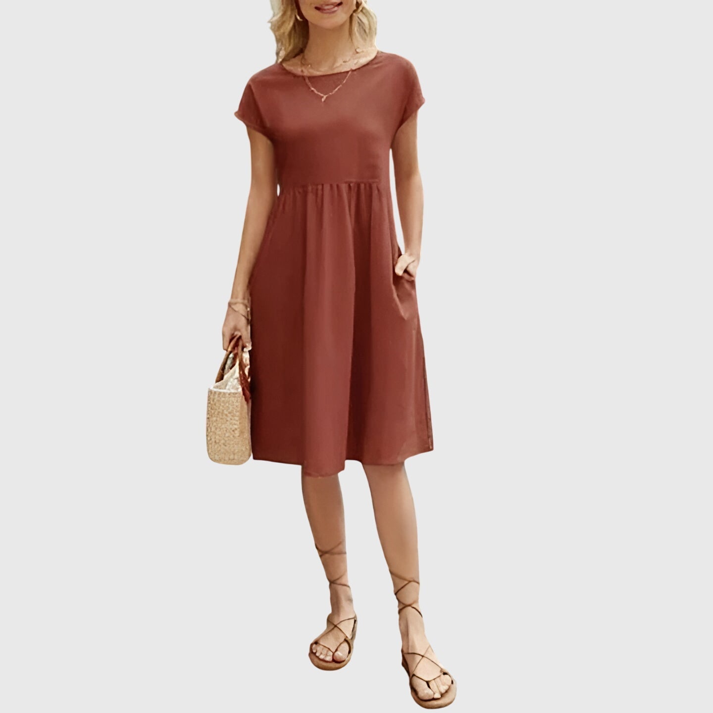 Short Sleeve Midi Dress for Women