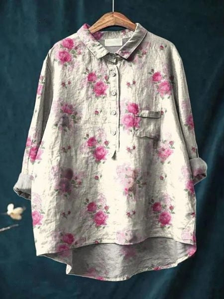 Oversized Button-Down Floral Blouse for Women