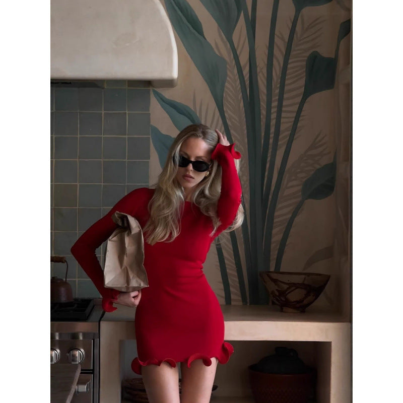 Ruffle Slim Waist Dress for Women