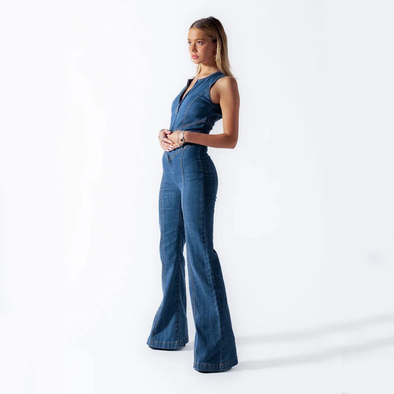 Backless Heart-Shape Denim Jumpsuit for Women