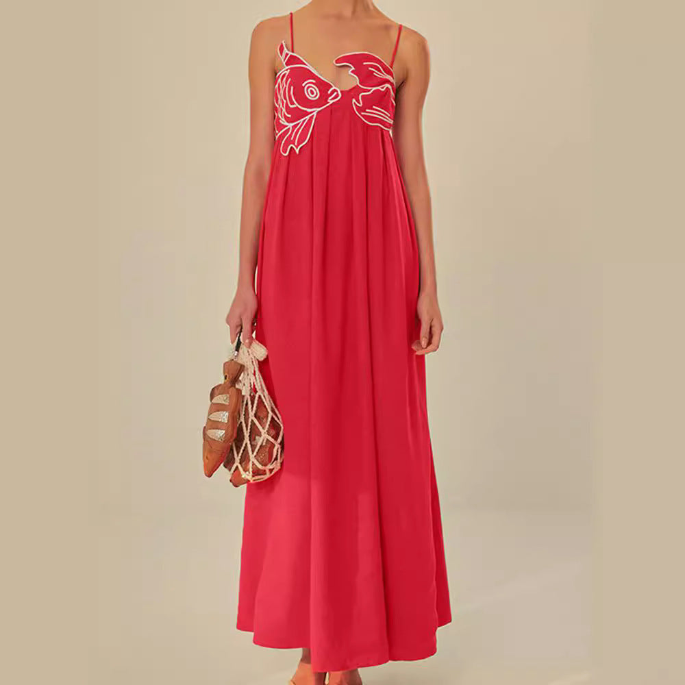 Sleeveless Fish Graphic Maxi Slip Dress for Women