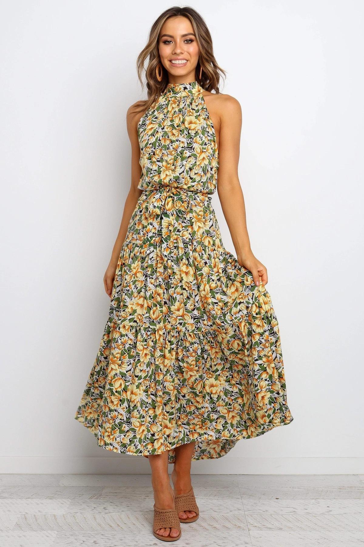 Printed Halter Midi Dress for Women