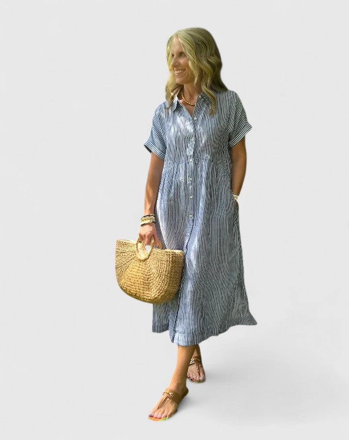 Striped Short Sleeve Shirt Dress for Women