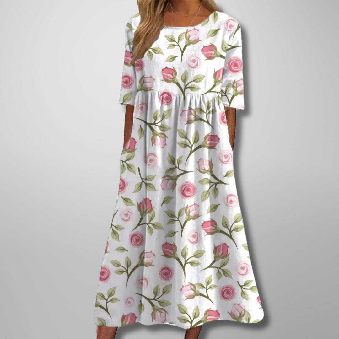Floral Short Sleeve Loose Fit Midi Dress for Women