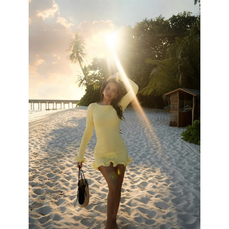 Ruffle Slim Waist Dress for Women