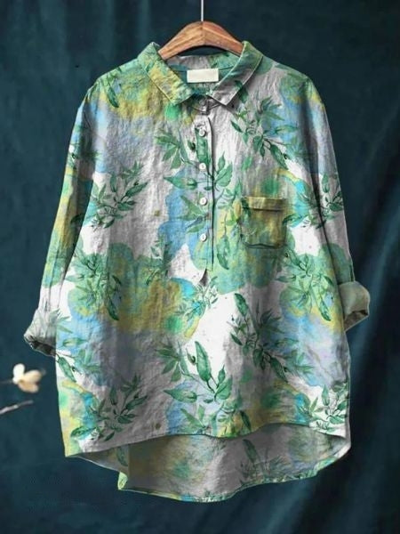 Oversized Button-Down Floral Blouse for Women