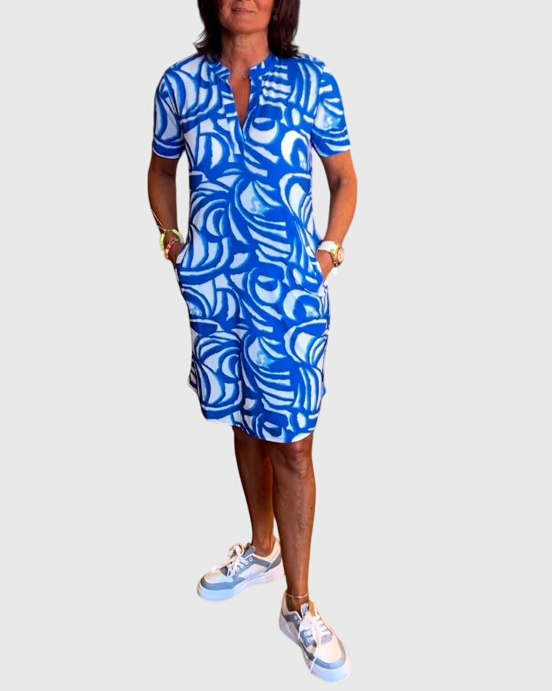 Abstract Print Short Sleeve Dress for Women