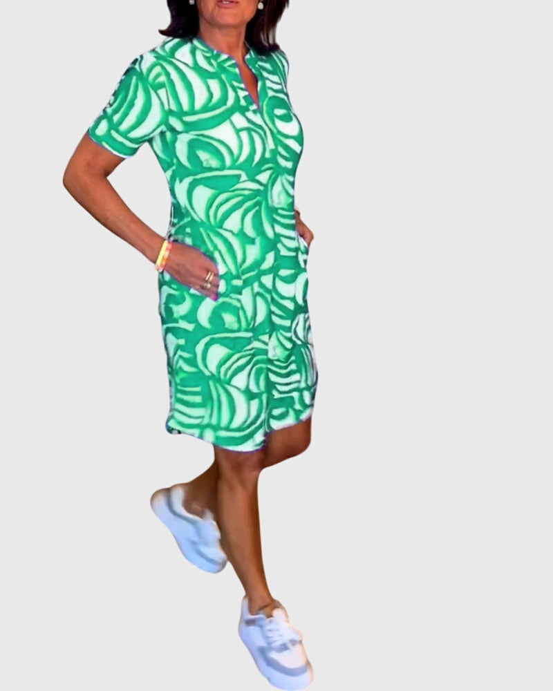 Abstract Print Short Sleeve Dress for Women