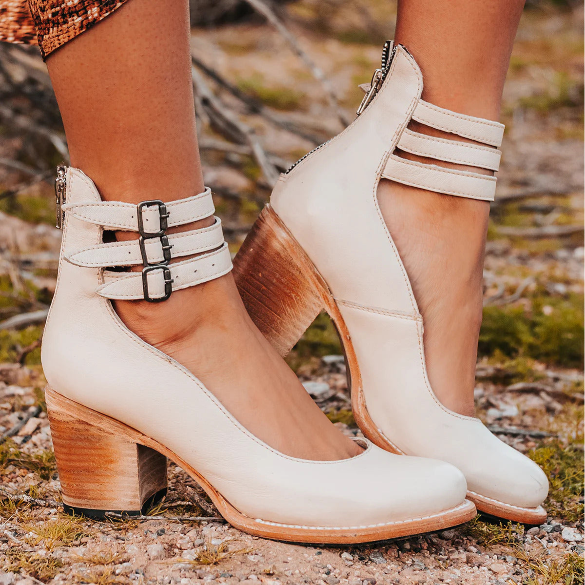 Block Heel Ankle Strap Boots for Women