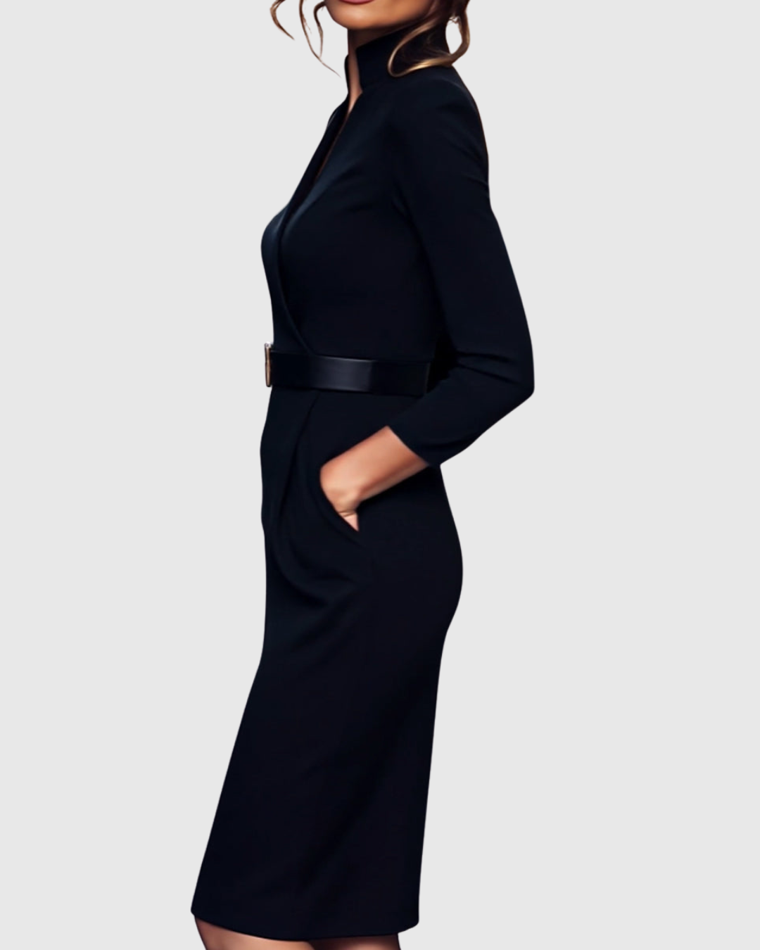 Belted Long Sleeve Midi Dress for Women