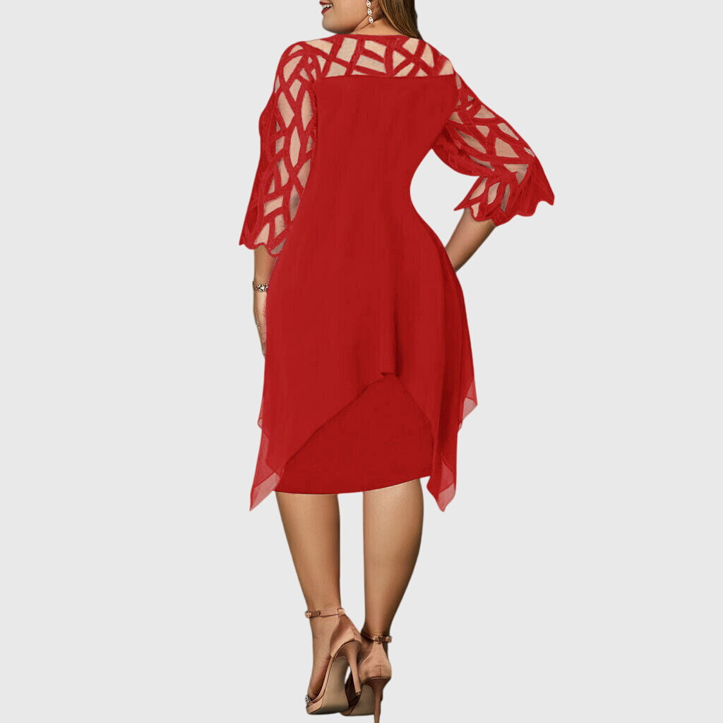 Lace Sleeve Handkerchief Hem Dress for Women