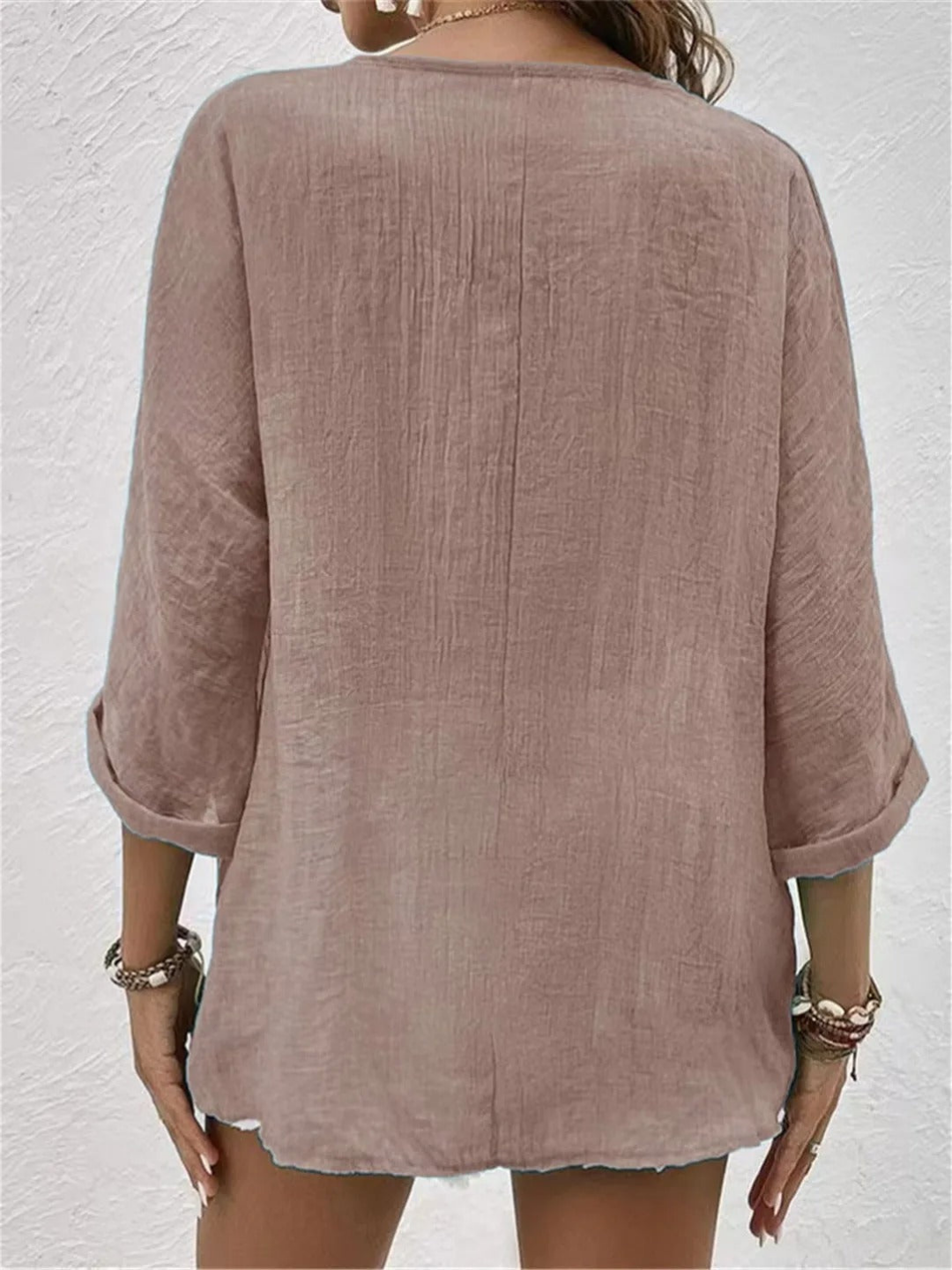 V-Neck Button-Down Long Sleeve Blouse for Women